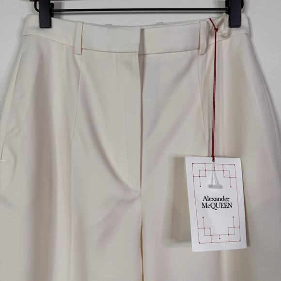 Alexander McQueen Ivory Wool Pleated Trousers Pants Size IT 42 Classic Tailored - Picture 2 of 9
